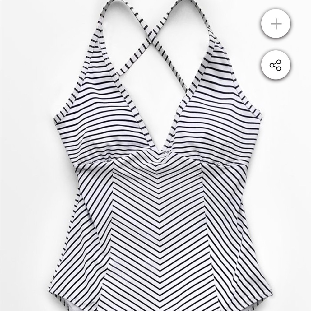 Back and white stripe v neck swim suit